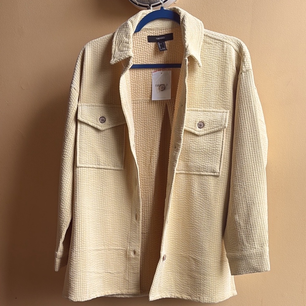 NWT Forever 21 Butter Yellow Soft Corduroy Shirt Jacket Size Small